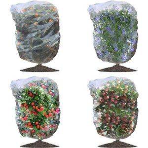 4 Packs Insect Bird Barrier Netting Bags Mesh with Drawstring, 3.5x2.3 Ft